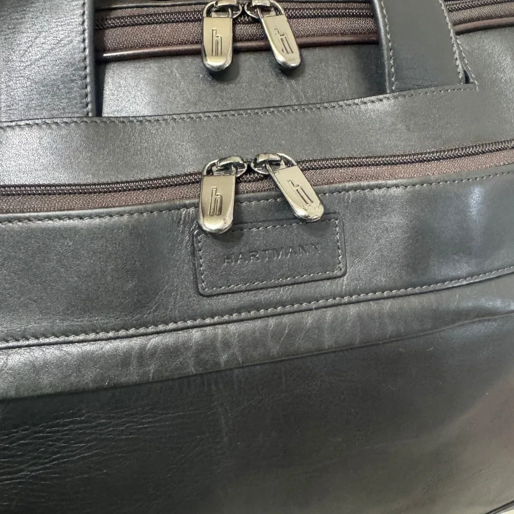 Hartmann Briefcase Mens Large Black Vintage Leather Laptop Messenger Bag